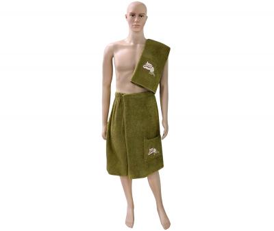 Комплект полотенец сауна мужской (полотенце на липучке+полотенце) Зеленый