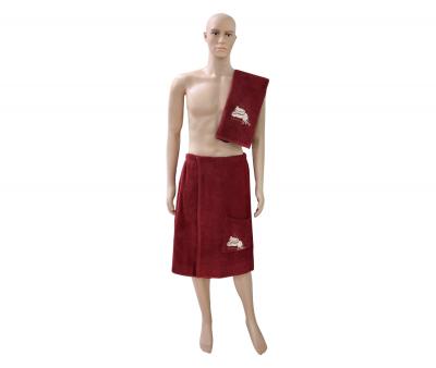 Комплект полотенец сауна мужской (полотенце на липучке+полотенце) Бордо